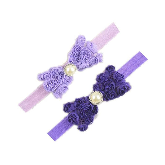 Baby Girls Headbands Lace Rose Bows Pearl Elastic Hair Band with15 colors