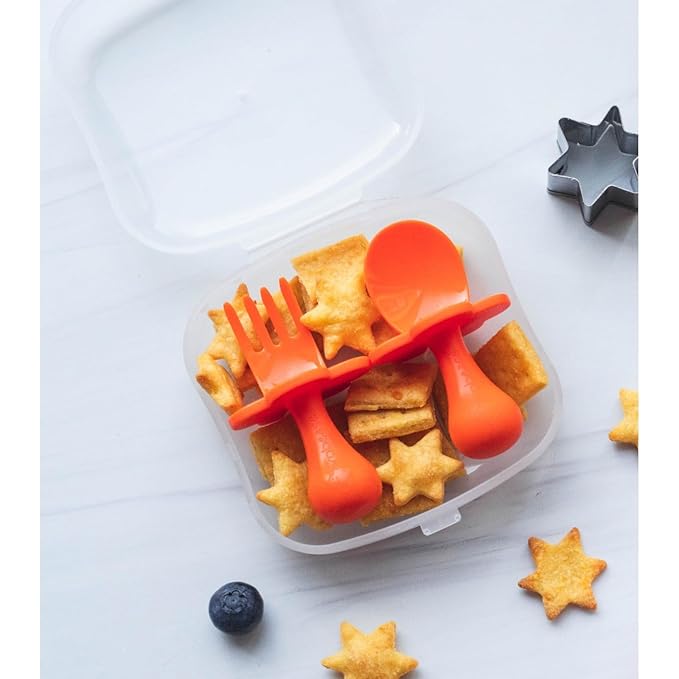 Grabease Baby Fork and Spoon Set for Babies & Toddlers - BPA-Free & Phthalate-Free Self-Feeding Cutlery - Orange Toddler Utensils