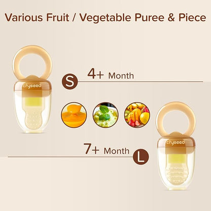 Baby Fruit Feeder with Pouch Silicone Infant Solid Food Vegetable 4+ and 7+ Months