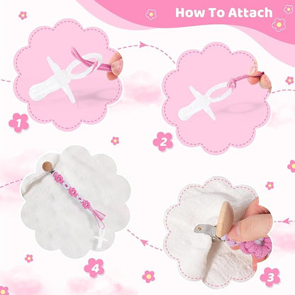 Pacifier Clip for Boys Girls Floral Daisy Macrame Baby Paci (1pack:Pink Daisy