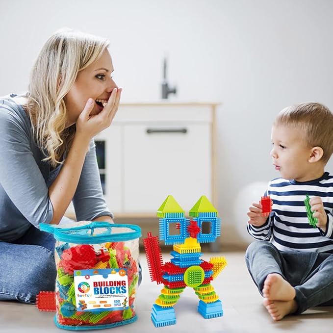 teytoy My First Baby Building Toys, 150pcs Bristle Shape 3D Building Blocks Toy Set 4-8 Years