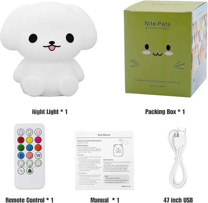 ShaArkMango LED Night Light for Kids Toddler Bed Room Decor Aesthetic, Bedside Nursery Night Lamp for Breastfeeding Animal Baby NightLight Sleep Aid Color Changing Dimmable &Timer BPA Free Silicone