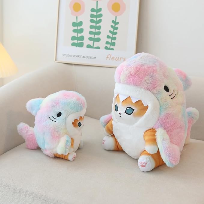 Shark Cat Plush Toy, Cute Fried Shrimp Shark Stuffed Animals Doll (21inch, Colorful)