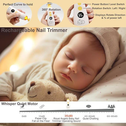 Royal Angels Rechargeable Baby Nail Trimmer 22 in 1, Safe Electric Baby Nail File 13 Replacements,