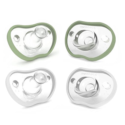 Nanobebe Baby Pacifiers 0-3 Month - Orthodontic, Curves Comfortably with Face Contour 100% Silicone 4pk, Sage/White
