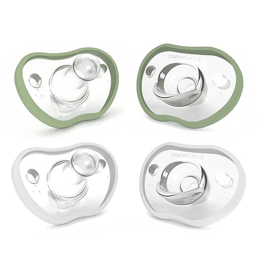 Nanobebe Baby Pacifiers 0-3 Month - Orthodontic, Curves Comfortably with Face Contour 100% Silicone 4pk, Sage/White