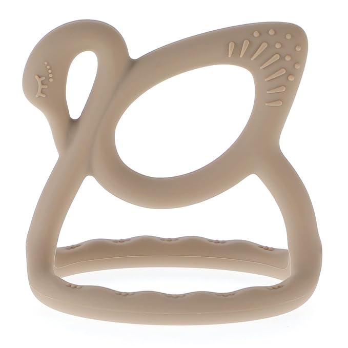 Baby Teething Toy, BPA Free Silicone Swan Shape Teether for Babies 6 Month+ 1 (Sand)