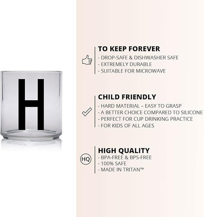 Design Letters Tritan Dinnerware Cups for Kids A-Z 6 Oz| Kids Glass Designed in Denmark for Baby Feeding | Toddler Cup for Drinking | Unbreakable Tableware for Baby|Stackable Tumbler Cup BPA/BPS Free