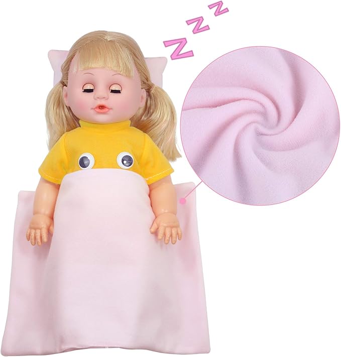 Baby Doll Cradle Bassinet Portable Doll Carrier Carry Bag,Soft Pillow Quilt Plush Bear Doll Clothes Outfit 8-9-10-11-12 Inch
