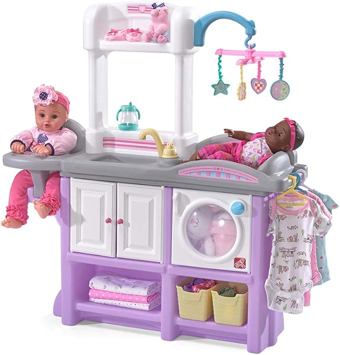 Step2 Love & Care Deluxe Baby Doll Nursery Playset for Kids, Compact Changing Station & Crib, Made of Durable Plastic, Includes Toy Accessories, For Toddlers 2-6 Years Old, Lavender