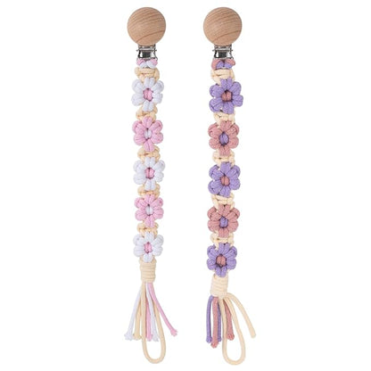 Pacifier Clip for Boys Girls Floral Daisy Macrame Baby Paci (2pack:Pink Daisy