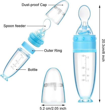 2 Pieces Silicone Baby Spoons Baby Feeding Spoon with Standing Base for Infant 0-24 Months Dispensing and Feeding (Blue)