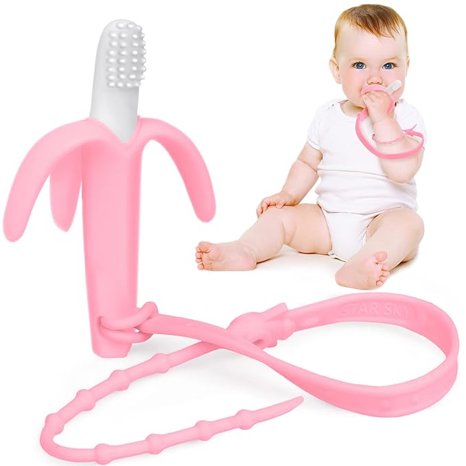 SHARE&CARE Baby Banana Teether and Baby Toothbrush, Baby Teether and Baby Chewing Toys for Infants