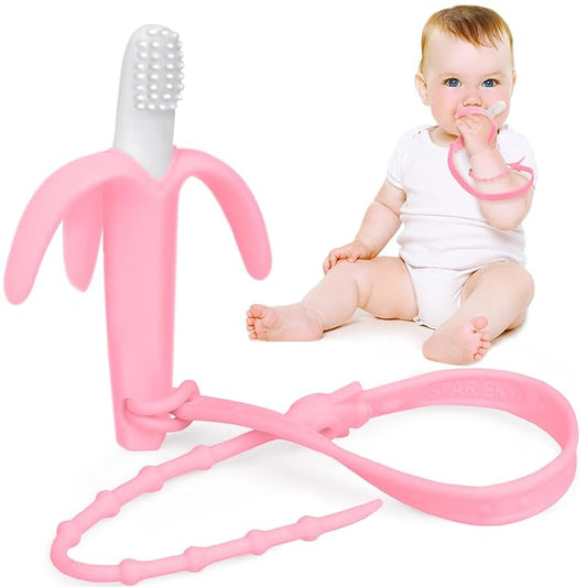 SHARE&CARE Baby Banana Teether and Baby Toothbrush, Baby Teether and Baby Chewing Toys for Infants