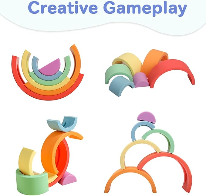 let's make Rainbow Stacking Toy Baby Silicone Stacker Building Blocks 3 years (6Pcs)