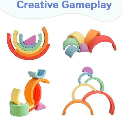 let's make Rainbow Stacking Toy Baby Silicone Stacker Building Blocks 3 years (6Pcs)