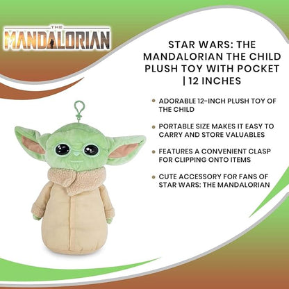 Loungefly Star Wars: The Mandalorian The Child 12-Inch Plush Toy with Pocket Zipper | Baby Yoda Plush Clip-On Doll