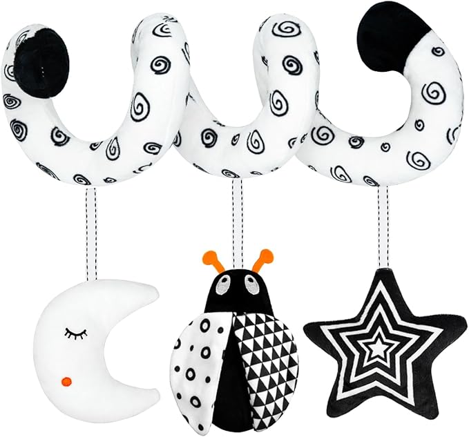 XIXILAND Car Seat Toys for Babies 0-6 Months Boys Girls, Black and White High Contrast Baby Toys 0-3 Months Carseat Toys for Infants 0-6 Months, Stroller Toys Newborn Infant Toys for 0-18 Months