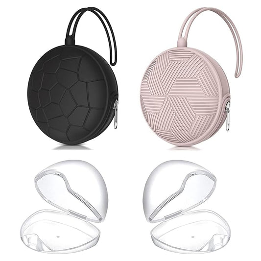 Smlpuame 4 Pack Pacifier Holder Case Set,2 Silicone Portable Pacifier Cover Pouch Bag for Diaper Bags Baby Carriage with 2 Transparent Pacifier Storage Container Box