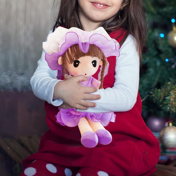 Plush Baby Doll Girl with Clothes, 17.7 Sweetheart Rag Doll Cozy Cuddle Soft Baby Doll for Kids Babies