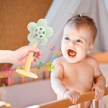 Baby Teething Toys for Babies 0-6 Months, 2-in-1 Rattle and Teether Toy
