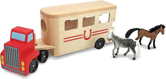 Melissa & Doug Horse Carrier Wooden Vehicle Play Set With 2 Flocked 3+