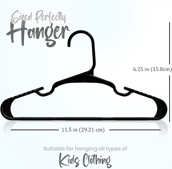Utopia Home 20 Pack Kids Hangers - 11.5 Inch Plastic Baby Hangers for Closet - Childrens Hangers for Clothes & Infant Hangers for Closet - Ideal for Everyday Standard Use (Black)