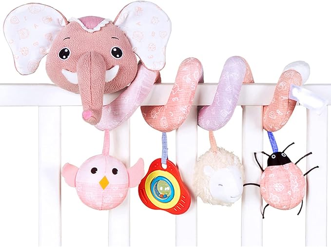 Car Seat Toys, Infant Baby Elephant Fox Spiral Plush Activity