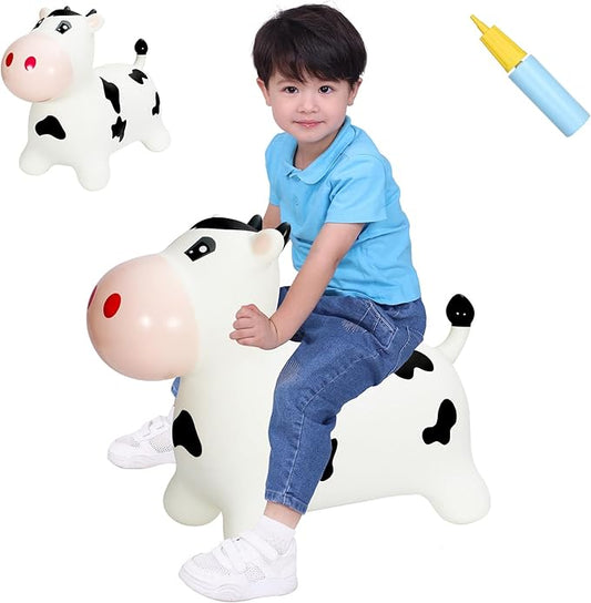 INPANY Bouncy Cow farm Animal Hopping Toys for 2 Year Old Girl gifts, Ride on Toddler Bull Hopper 3 4