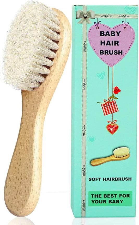 Baby Hair Brush, Wooden Goat Bristles Hair Brush for Newborns & Toddlers 1 Count