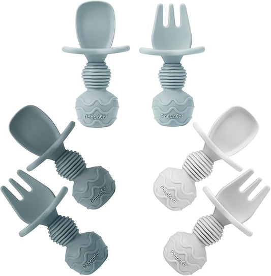 PandaEar 6 Pack Silicone Baby Spoons Self Feeding| Infant Spoons First Stage| Baby Utensils 6-12 Months| Toddler Baby Feeding Spoon | Baby Eating Essentials| Baby Led Weaning Supplies, Onesize