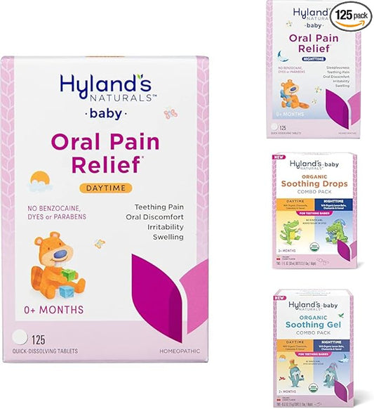 Hyland's Baby Daytime/Nighttime Soothing Tablets + Gel + Drops - with Chamomilla, Natural Relief of Oral Discomfort 125 Count