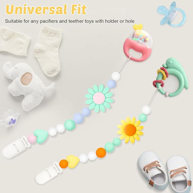 Silicone Pacifier Clip, 2 Pack Pacifier Holder for Boys and Girls