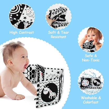 Cawgug Black and White High Contrast Soft Book for Babies 0-12 Months