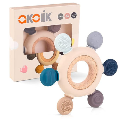 akolik Teething Toys for Babies, Baby Teethers Toy Teething Ring Silicone 3+ Months