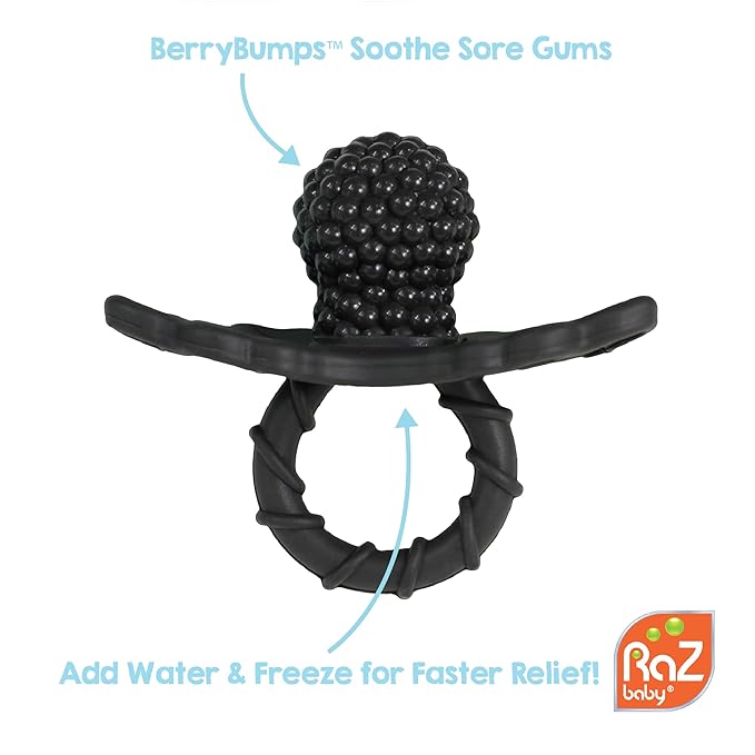RaZbaby Soft Silicone Infant & Baby Teether, Berrybumps Textured Teething Relief Pacifier 3M+ 2-Pack -