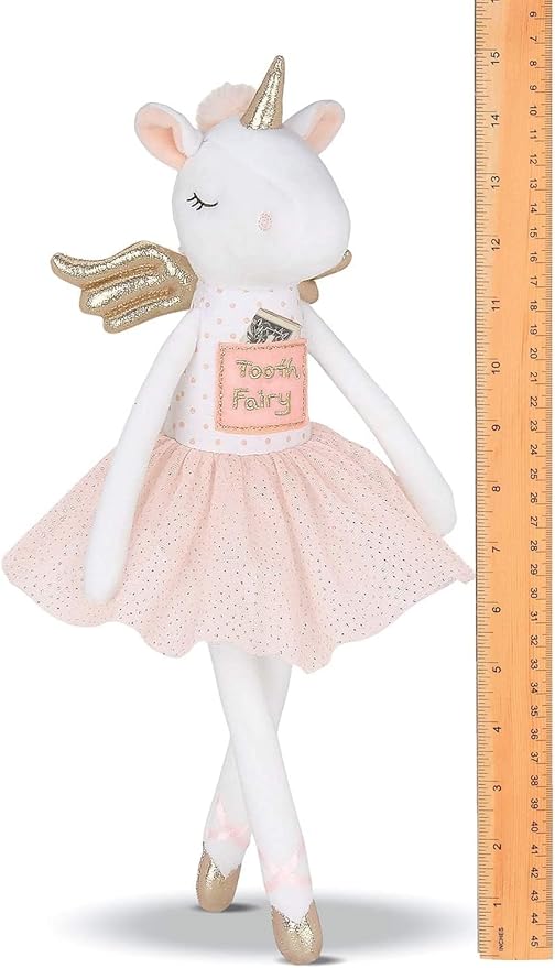 Bearington Collection Twinkles Soft Plush Unicorn Tooth Fairy Doll, 14 Inches