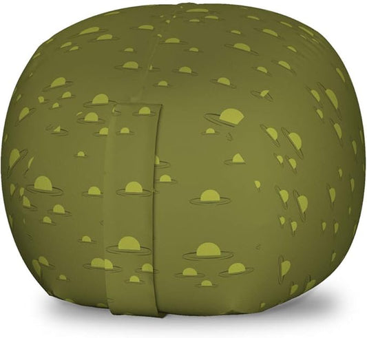 Lunarable Moss Green Storage Toy Bag Chair, Swamp Pattern with Bubbles Nature Eco Theme Environment Forest Monochrome, Stuffed Animal Organizer Washable Bag, Small Size, Pale Green