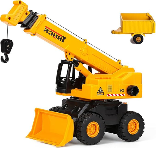 haomsj 2-in-1 Toy Crane Bulldozers Construction Set Trucks for Boys 3-5, Excavator 3 4 5 6