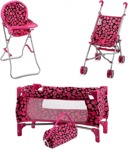 Doll Accessories Gift Bundle Stroller Bed Highchair, Baby Doll Furniture Set