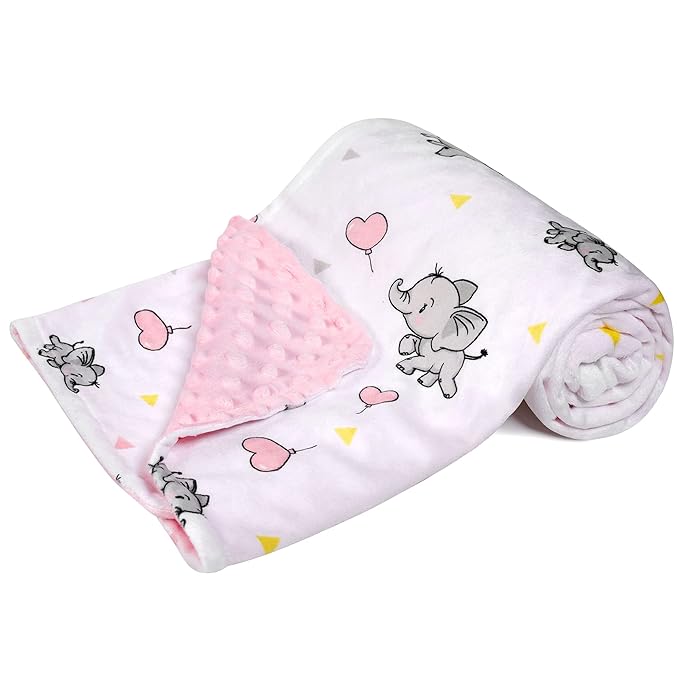 DaysU Silky Micro Soft Plush Baby Blankets for Girls with Print Animal Pattern and Soothing Raised Dots, Double Layer Bed Throws for Baby Crib 30x40 Inches