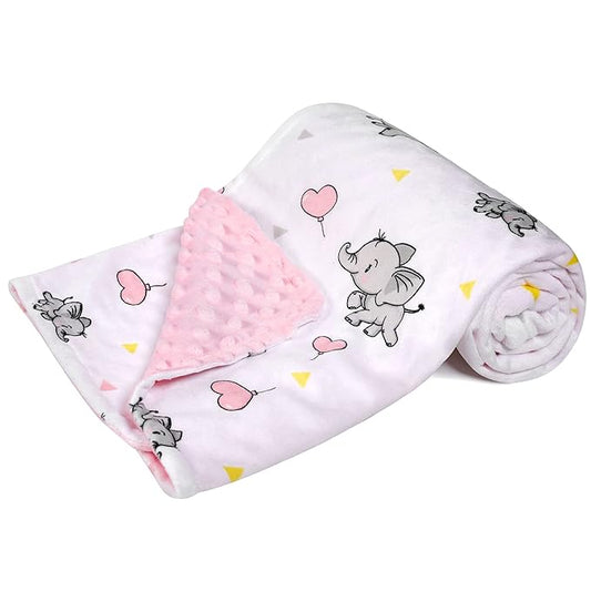 DaysU Silky Micro Soft Plush Baby Blankets for Girls with Print Animal Pattern and Soothing Raised Dots, Double Layer Bed Throws for Baby Crib 30x40 Inches