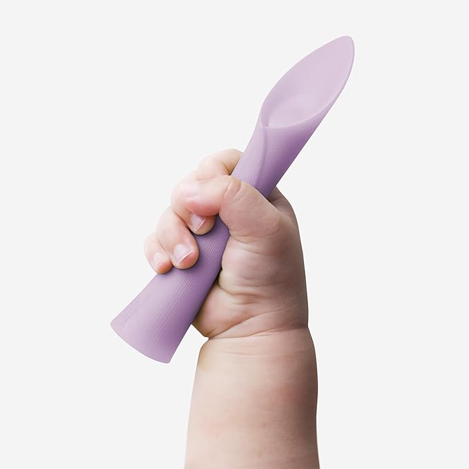 Olababy 100% Silicone Soft-Tip Training Spoon for Baby Led Weaning 2pack (Lemon/Lilac)