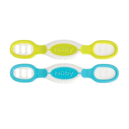 Nuby Dip & Scoop Spoons - (2-Pack) Baby Led Weaning Spoons for Babies - 6+ Months - Aqua and Yellow
