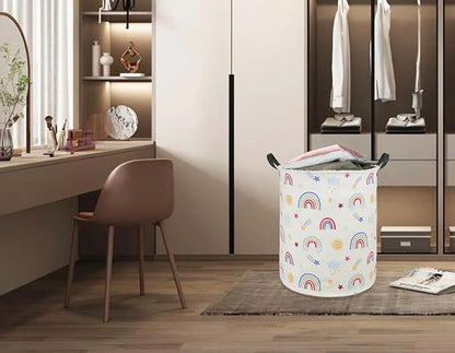 Round Rainbow Pattern Laundry Hamper Storage Basket Organizer Hamper Storage