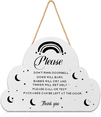 Baby Sleeping Wooden Hanging Sign for Front Door,Sleeping Baby Door Sign Decor,9.8x11.8inch