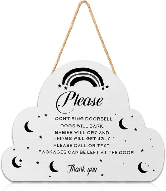 Baby Sleeping Wooden Hanging Sign for Front Door,Sleeping Baby Door Sign Decor,9.8x11.8inch