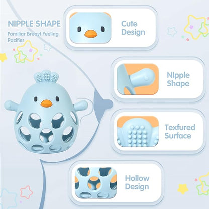 Baby Teething Toys with A Toy Safety Strap for Babies 0-6, 12 18 Months