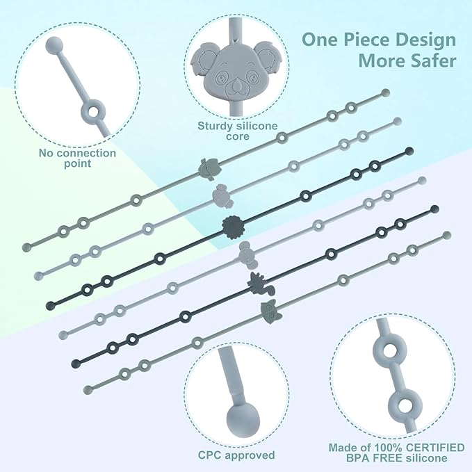 6-Pack Baby Toy Straps, Silicone High Chair & Stroller Straps