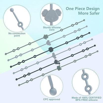 6-Pack Baby Toy Straps, Silicone High Chair & Stroller Straps